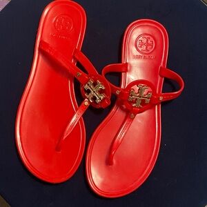 Tory Burch Red Logo Jelly Thong Sandals